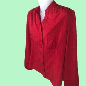 east 5th red and black mini polka dot button down blouse